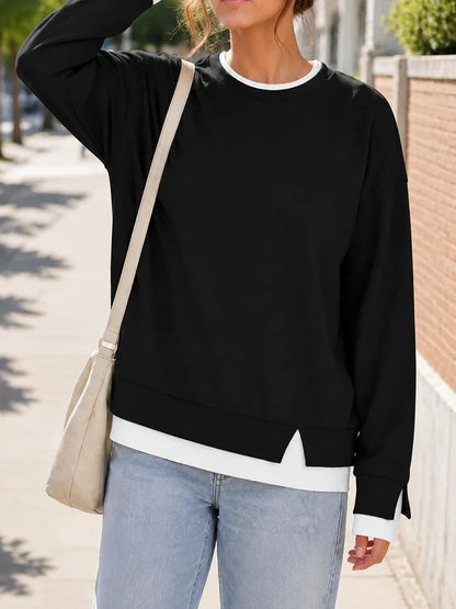 🔥2026! ! ! HOT SEAL-Faux-Layered Oversized Crewneck Sweatshirt
