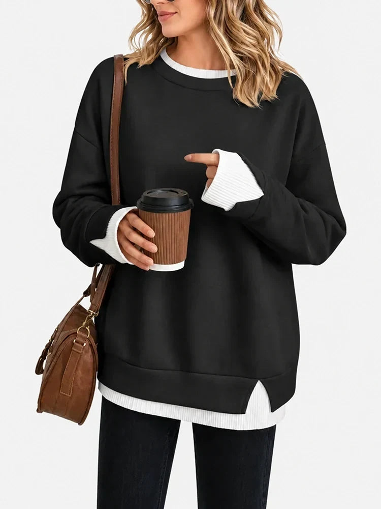 🔥2026! ! ! HOT SEAL-Faux-Layered Oversized Crewneck Sweatshirt