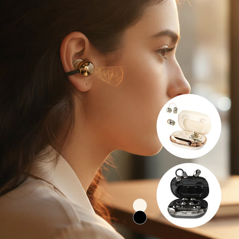 Woman wearing GT630S wireless clip-on earbuds